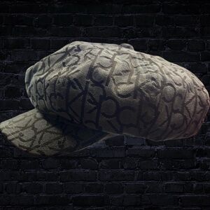 CALVIN KLEIN Newsboy Hat Cap w/Brim Luxury CK Logo Brown Y2K